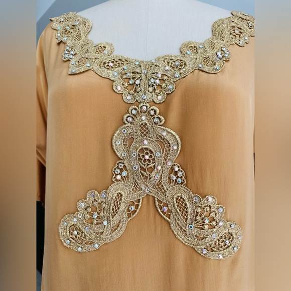 Luxury Silk Mini Tunic Dress with Crystals and gold embroidery , Handmade S-M - Picture 9 of 17